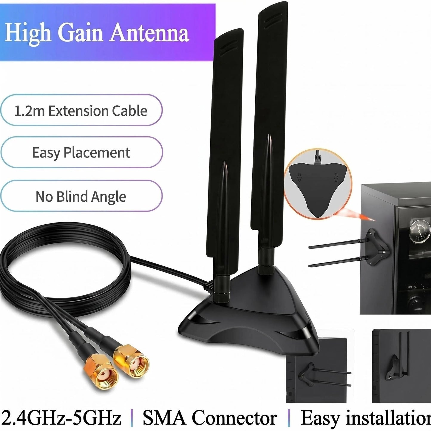 Dual Band 2.4GHz 5GHz 5.8Ghz RP-SMA Gaming WiFi 6E 802.11ac/ax Wireless Antenna with Magnetic Base for Intel AX201 AX200 PCIe NGFF USB Card PC Desktop