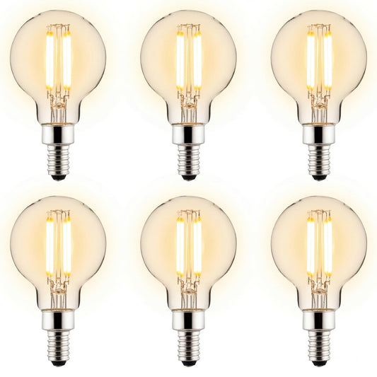 Sunlite 81145 LED G16.5 Filament Style Globe Light Bulb, 6 Watts (60W Equivalent), 500 Lumens, 120V, Dimmable, Candelabra Base (E12), 90 CRI, UL