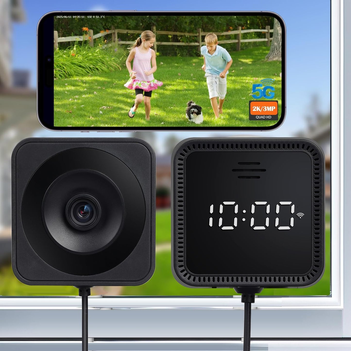 Zoall 3MP/2K Magnetic Window Camera for Home- 5G&2.4GHz WiFi Wireless Indoor/Outdoor Security Cameras with Full-Color Night Vision, Real-Time Clock