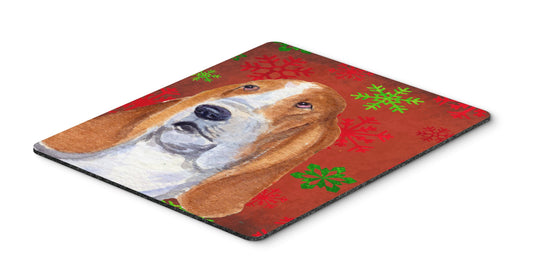 Caroline's Treasures SS4735MP Basset Hound Red and Green Snowflakes Holiday Christmas Mouse Pad, Hot Pad or Trivet for Home Office Gaming Working