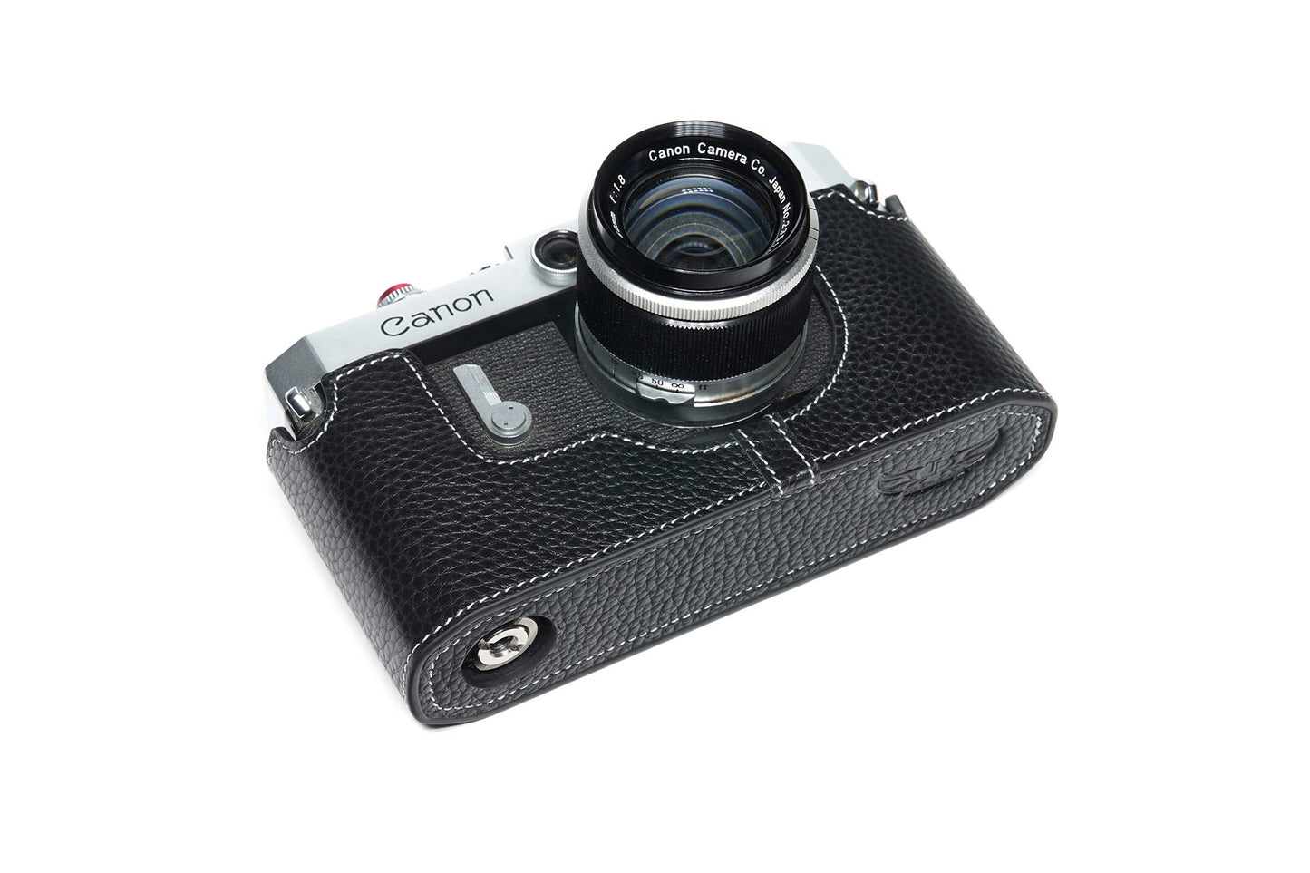 for Canon P Case, BolinUS Handmade Genuine Real Leather Half Camera Case Bag Cover for Canon 7 7S P VL VL2 ViL Camera with Hand Strap (Black)