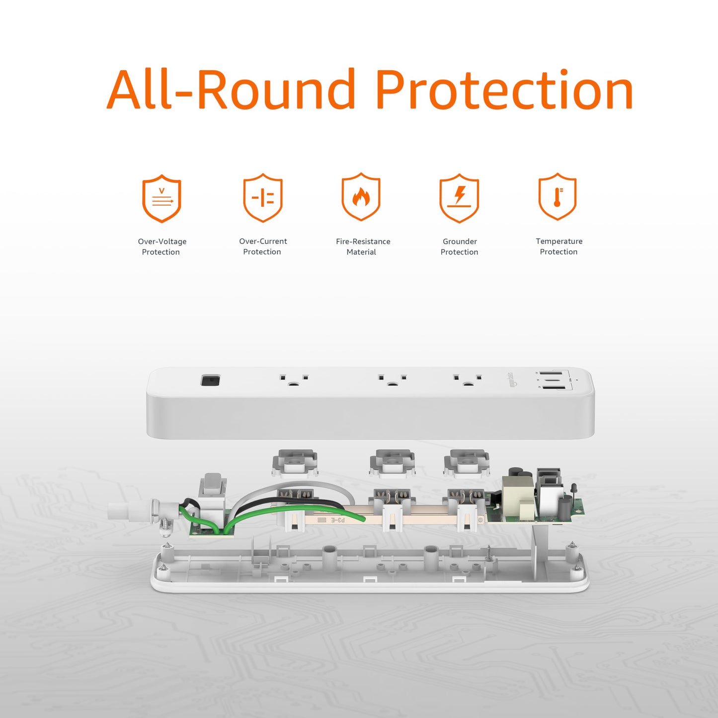 Amazon Basics Rectangle Power Strip 3 Outlet 3 USB Ports, 1 USB-C and 2 USB-A, 5 ft Extension Cord, for Home, Office, Travel, White