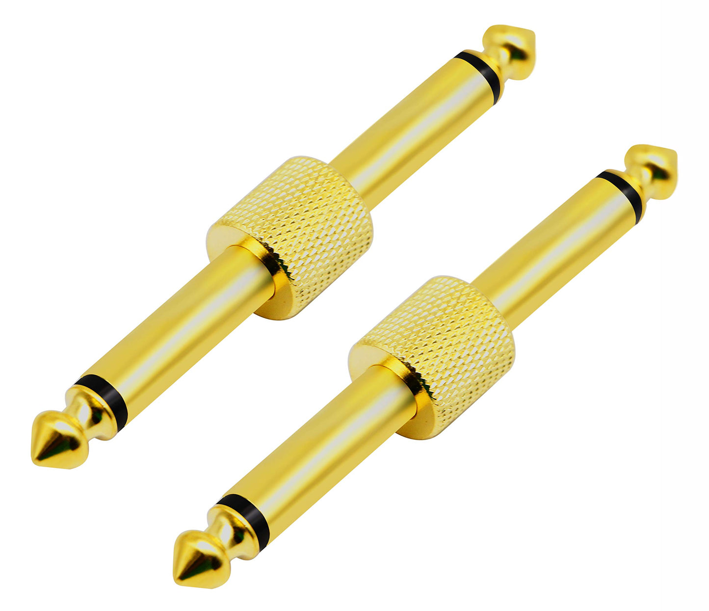zdyCGTime 2-Pole 6.35mm 1/4" Audio Mono Male to Male Pedal Coupler Guitar Effects Pedal to Pedal Connector (Gold-2 Pack)(2-Pole)