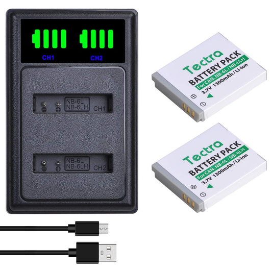 Tectra NB-6L NB-6LH Battery (2-Pack) + LED Dual Charger for Canon PowerShot SX710 HS, SX530 HS, SX510 HS, SX540 HS, SX700 HS, SX610 HS, SX600 HS