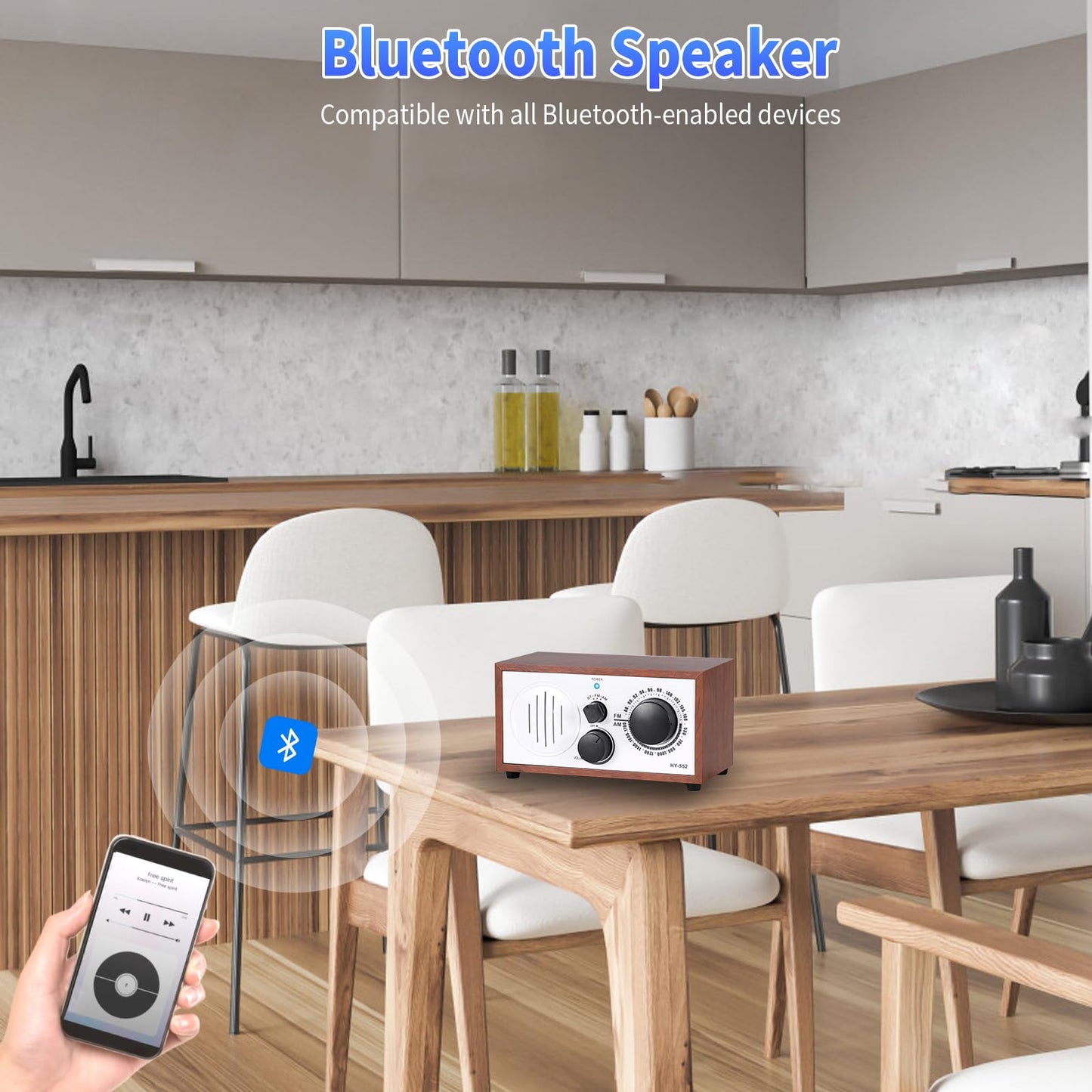Vintage Wood AM FM Bluetooth Speaker Radio Plug in Wall, Elegant and Retro Design, Old Fashion Radio Bluetooth Speaker with Aux in, Headphone Jack