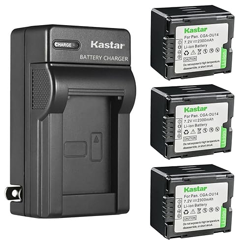 Kastar 3-Pack CGA-DU14 Battery and AC Wall Charger Replacement for Panasonic PV-GS250, PV-GS300, PV-GS320, PV-GS400, PV-GS500, SDR-H18, SDR-H20