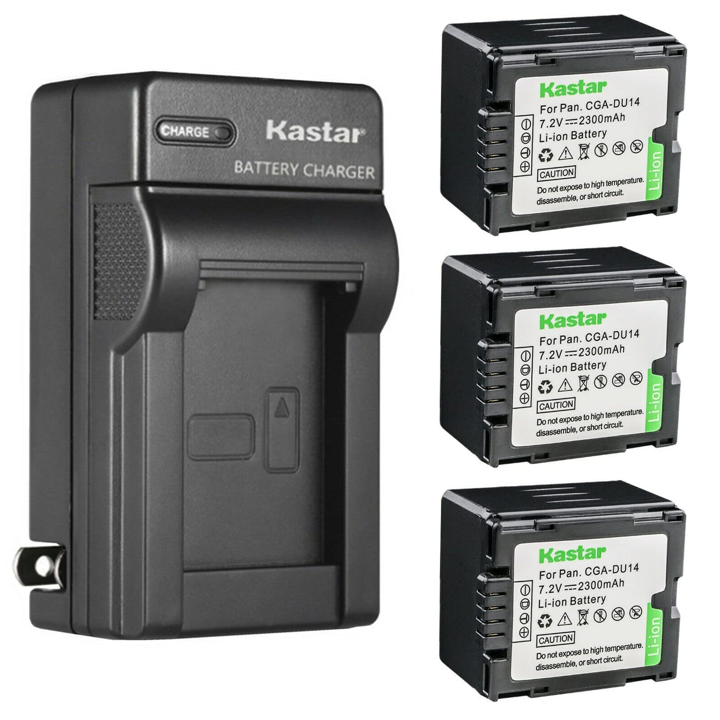 Kastar 3-Pack CGA-DU14 Battery and AC Wall Charger Replacement for Panasonic PV-GS55, PV-GS59, PV-GS65, PV-GS70, PV-GS75, PV-GS80, PV-GS83, PV-GS85