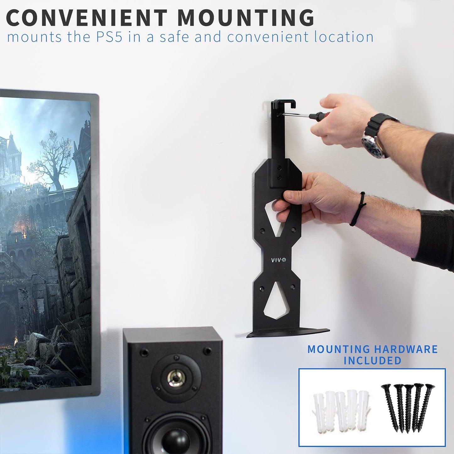 VIVO Steel Wall Mount Bracket Designed for PS5 Gaming Console, Vertical Display for PlayStation 5, Open Design, Black, MOUNT-PS5B