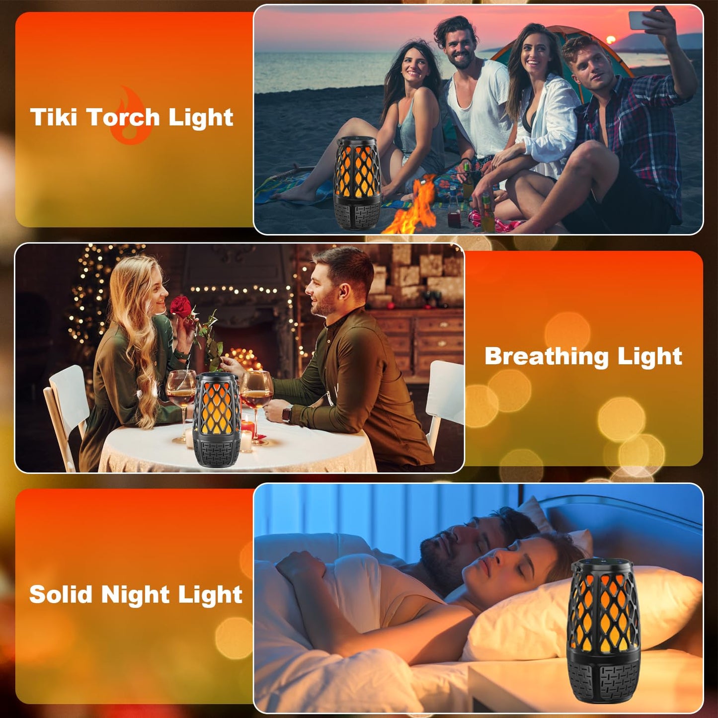 Upgraded Outdoor Bluetooth Speakers with Lights, IPX6 Waterproof Flame Atmosphere Outdoor Speaker, Auto-Pairing Multi-Sync up to 100 Speakers, Cool