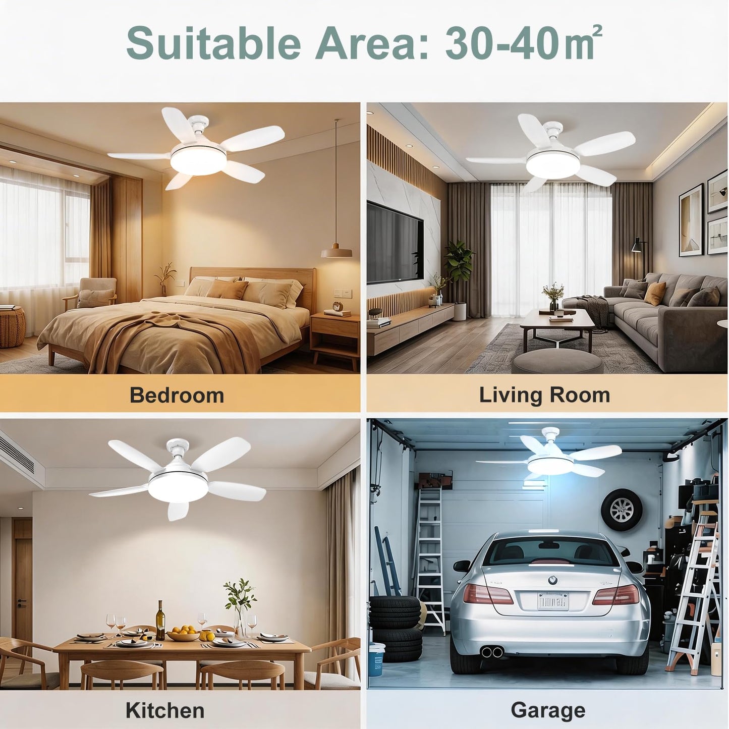 WZZIW 32" Socket Fan Light, 3000 Lumens Small Ceiling Fans with Lights and Remote, E26/E27 Light Bulb Fan with Reversible Motor, Dimmable 3000K-6500K
