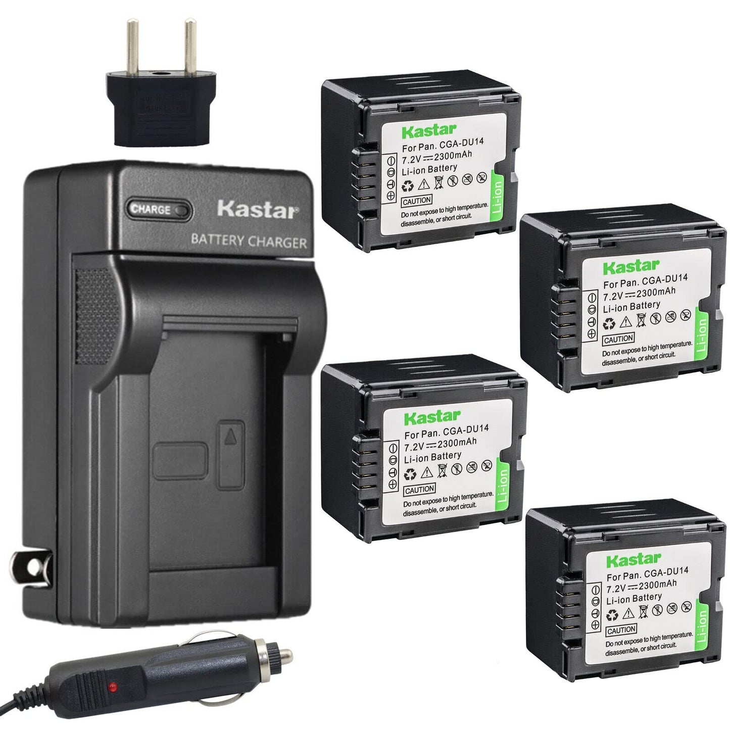 Kastar CGA-DU14 Battery (4-Pack) and Charger Kit Replacement for Panasonic CGA-DU14 CGA-DU21 NV-GS500 GS508 MX500 PV-GS400 GS500 SDR-H280 VDR-M70 M74