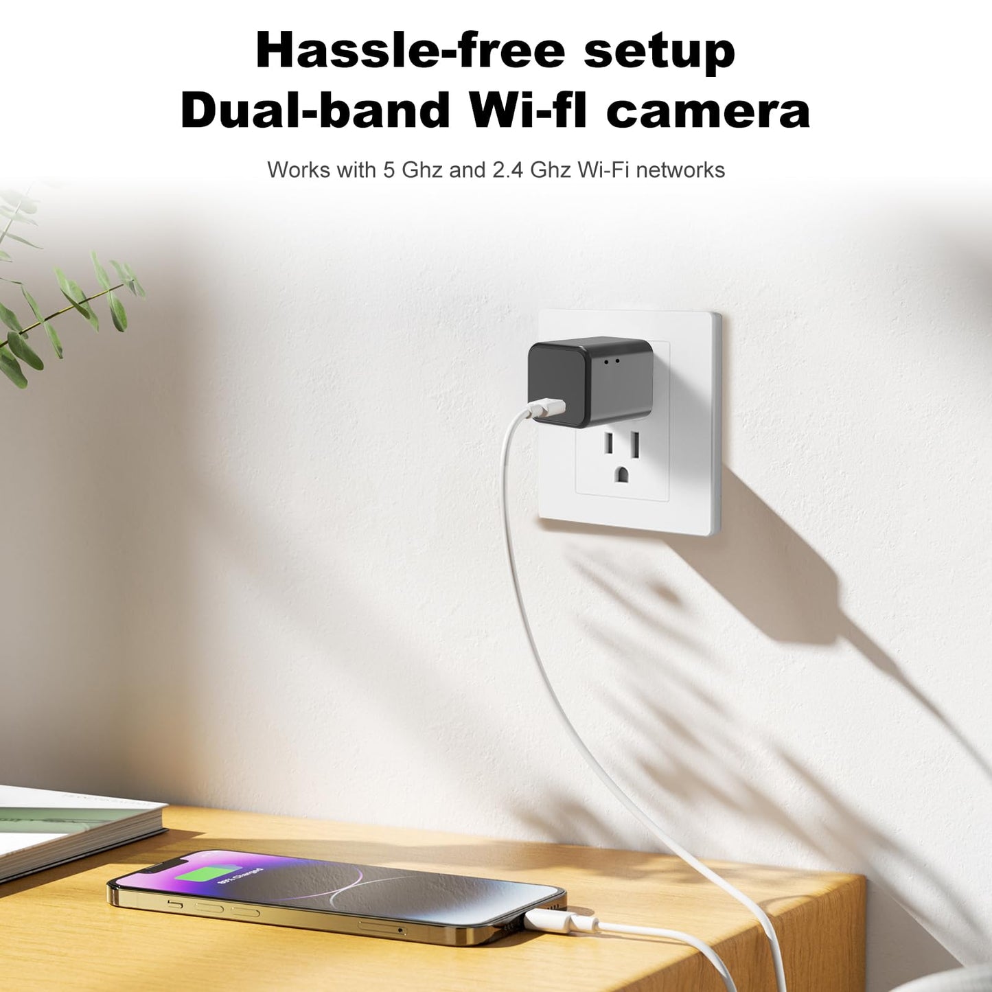 HIGSEEU 5G Mini Camera Charger, Full HD 1080P Small Nanny Cam with Human Detection, Type-C Plug Pet Camera for Indoor (FHD-001-F)