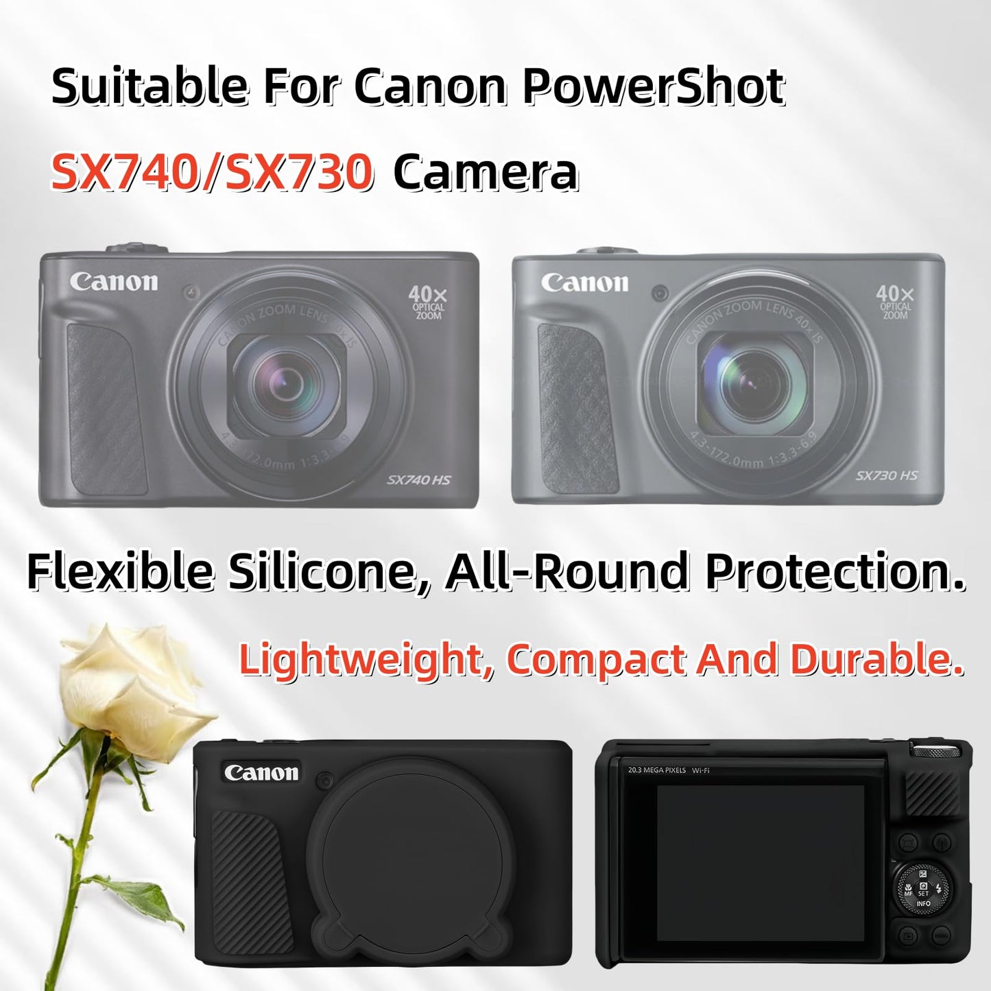 SZHSYJY Camera Case for Canon PowerShot SX740/ SX730 Digital Camera,SX740 HS Case, Soft Silicone Protective Case Removable Lens Cover,Comes with 2