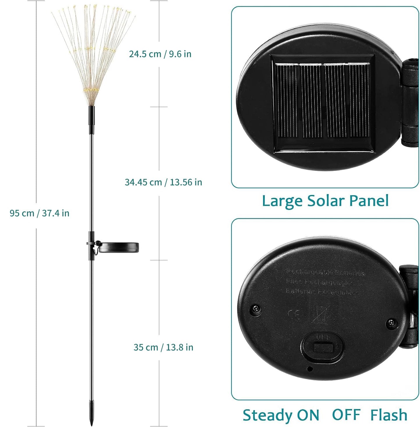 JJGoo Solar Firework Lights, 2 Pack 120 LEDs 2 Lighting Modes Solar Garden Lights Outdoor Waterproof for Yard Patio Walkway Pathway Party Wedding