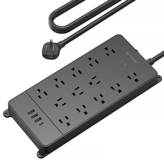 TROND Surge Protector Power Strip, 4000 Joules, ETL Listed, 13 Widely-Spaced Outlets Expansion with USB C Ports, Low-Profile Flat Plug, Wall