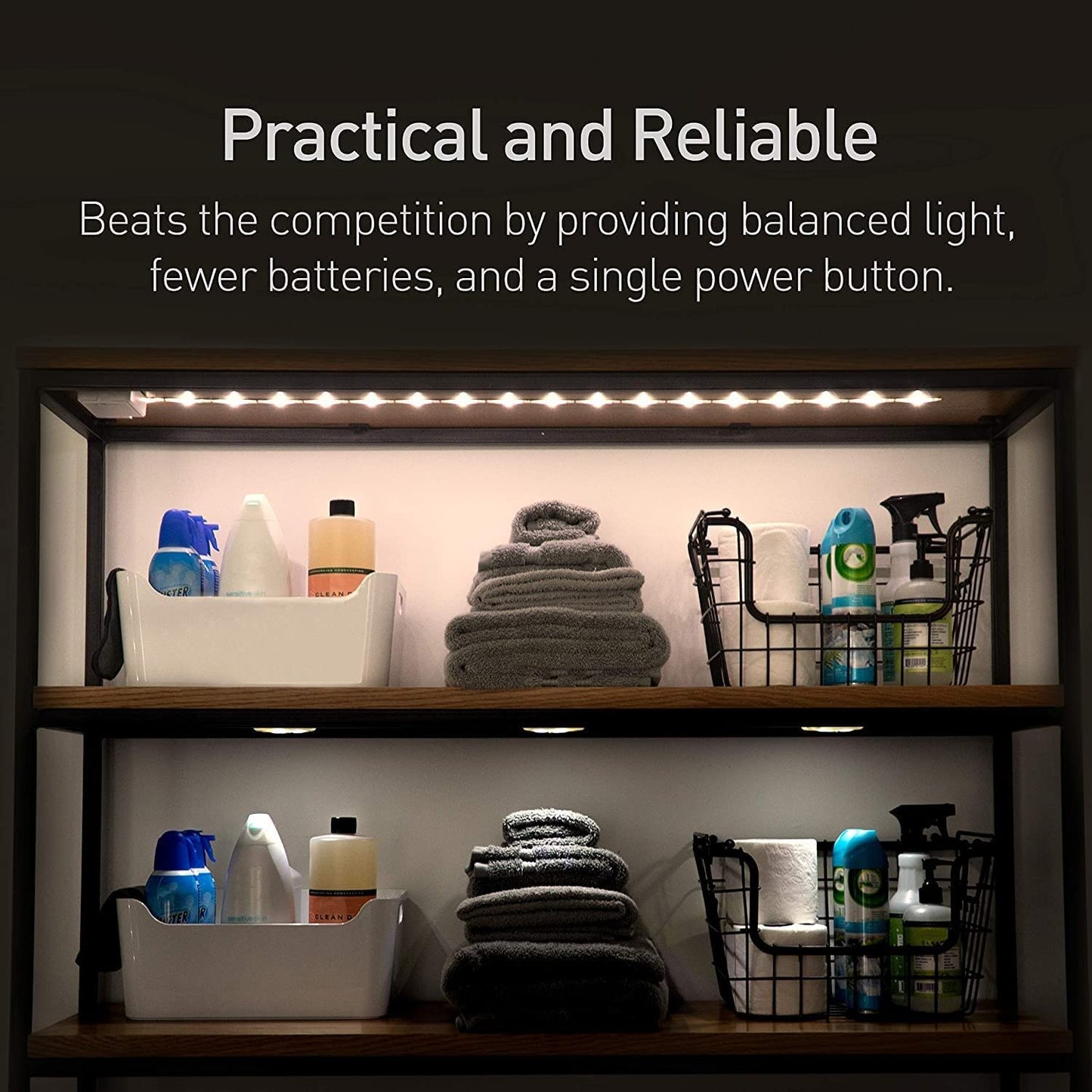 POWER PRACTICAL Luminoodle Under Cabinet Lighting - Click LED Light Strip for Shelves, Kitchen Cabinets, & Furniture, 1-Pack Includes Power Button