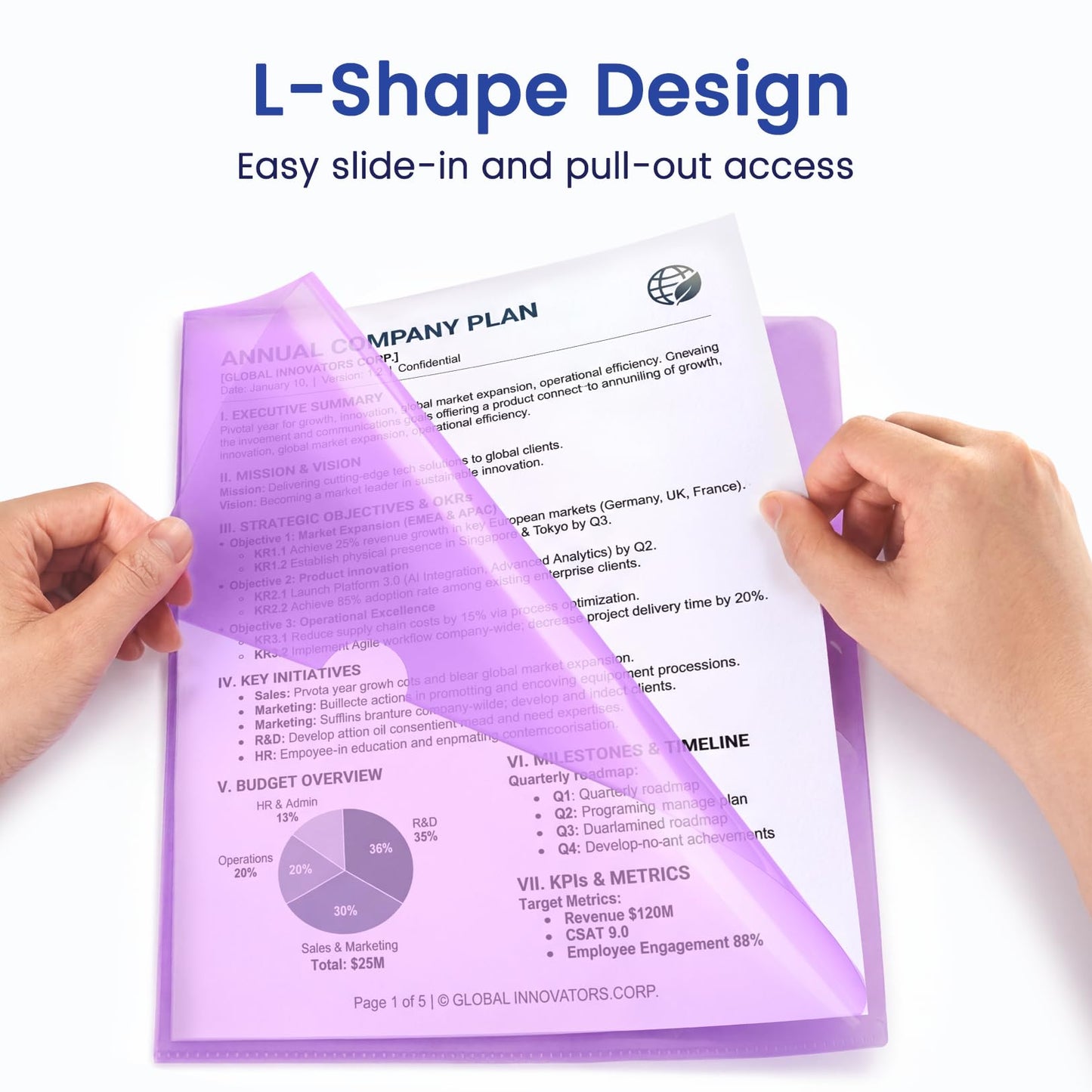 Sooez 25 Pack Clear Document Folder Project Pockets, Clear Plastic Folders