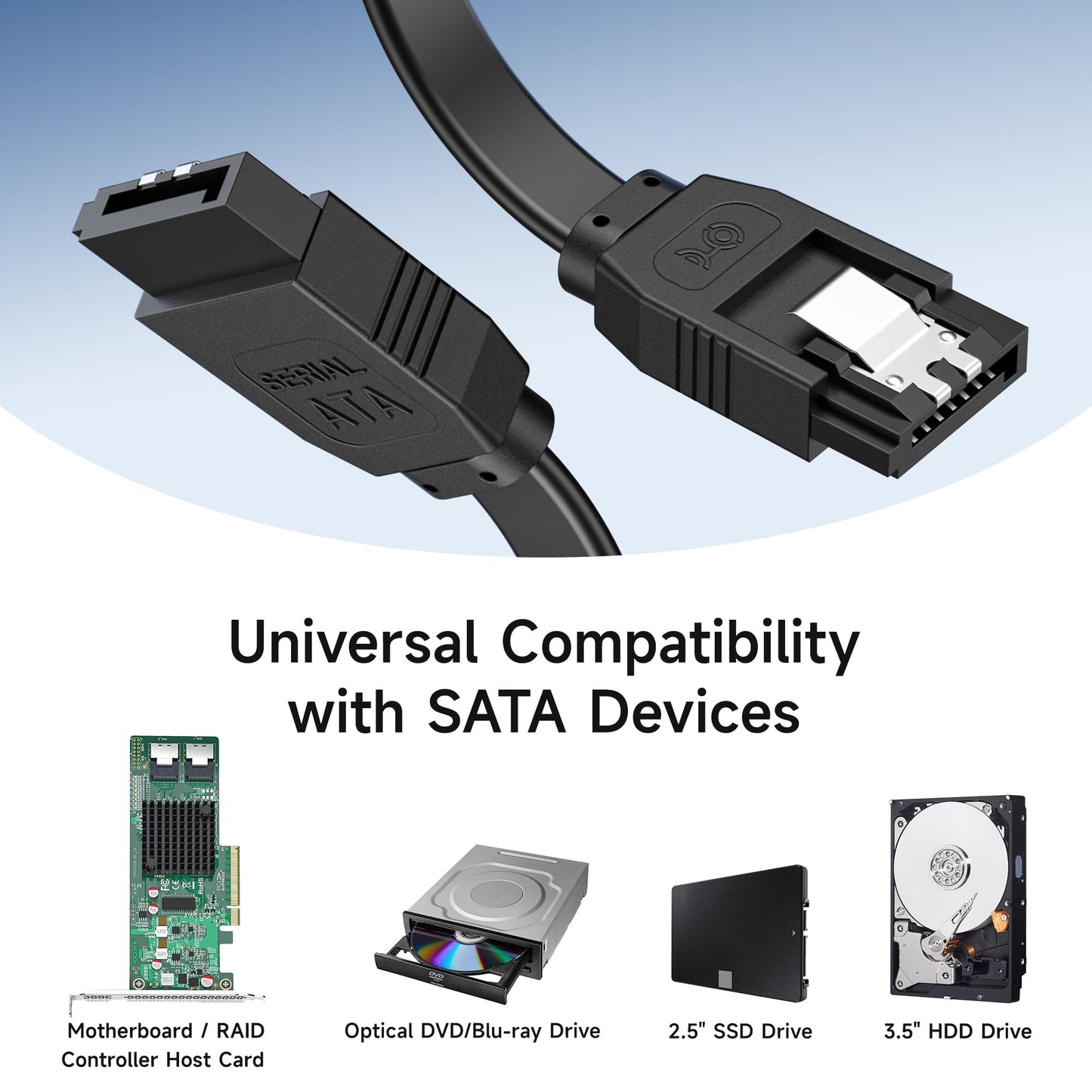 Cable Matters 3-Pack Straight SATA Cable - 18 Inch, SATA III 6Gbps Data Cable for SSD, HDD, CD/DVD Drives, Hard Drive, Optical Drive, Gaming PC