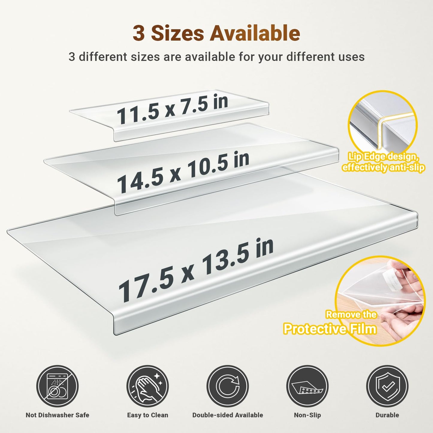 3PCS Acrylic Cutting Board with Counter Lip, Cutting Boards Set, Clear Cutting Boards for Countertop, Non Slip Cutting Board for Kitchen Utensils…