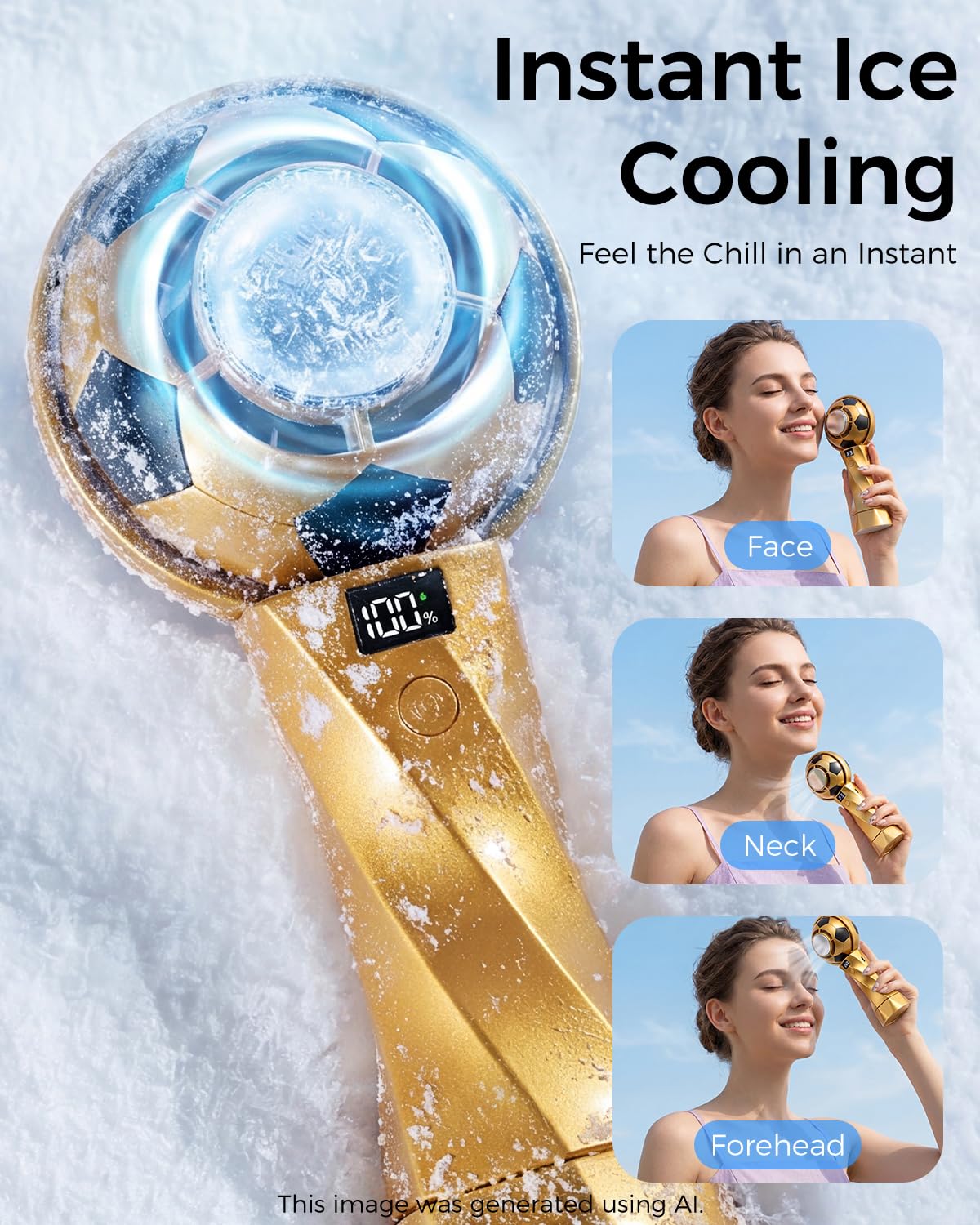 Handheld Portable Turbo Fan with Ice Cooler, 5-Speed Settings,World Cup trophy handheld fan,Rechargeable Personal Fan [5000mAh], Small Pocket Fans
