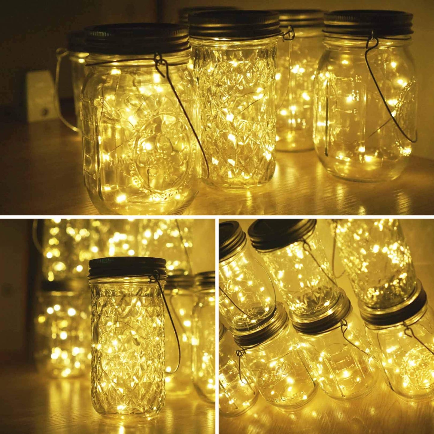 Miaro Solar Mason Jar Lights with Hanger, 6 Pack 10 LED Waterproof Warm White Fairy String Lights(NO Jars) - Perfect for Garden, Deck, Patio, Party