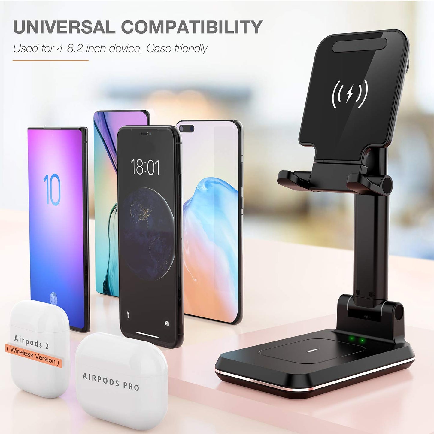 Kertxin 2-in-1 Charger Stand,Dual 15W Height Adjustable Wireless Charger Desk Stand,Wireless Charging Station,for iPhone 17/16/15/14/13/12, AirPods