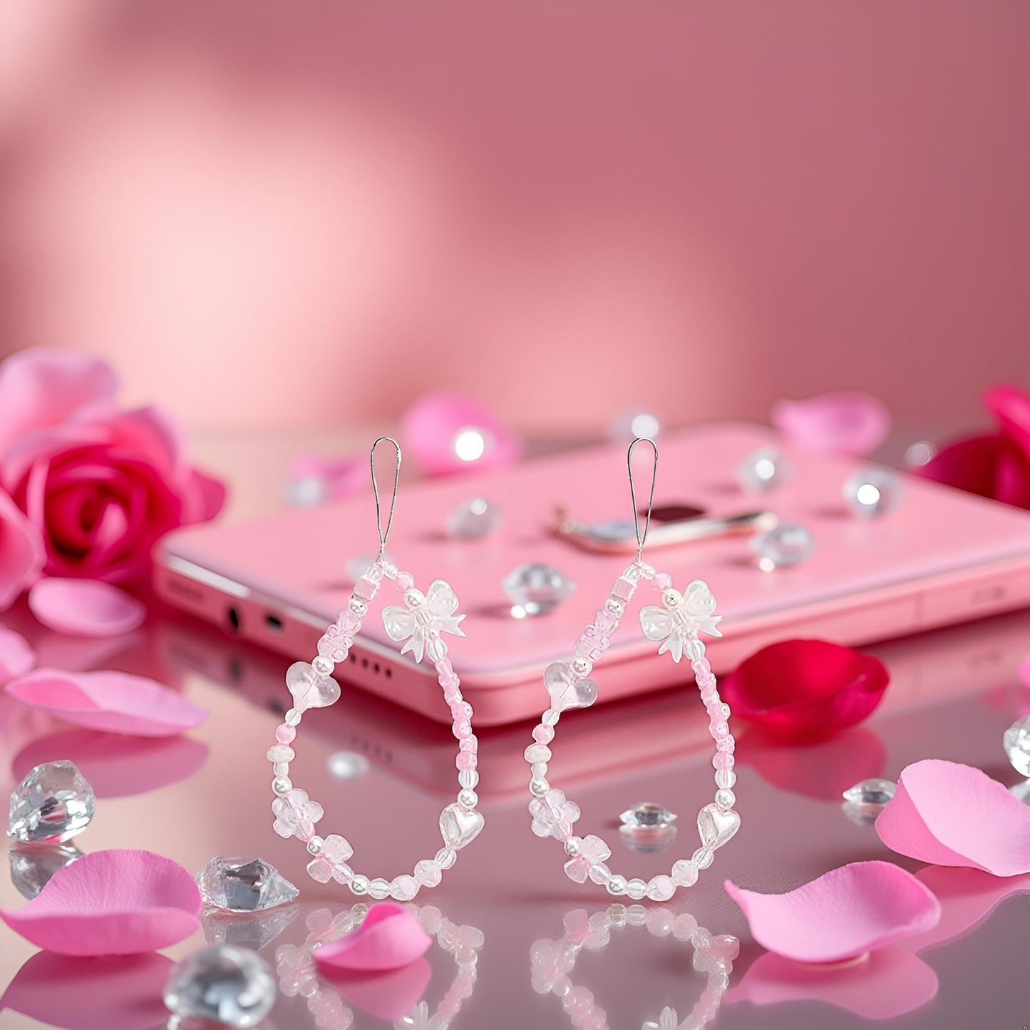 Galepromot 2Pcs Pink Acrylic Beaded Mobile Phone Straps Anti-Lost Hand Strap Pendant Hanging Rope Phone Wrist Hand Lanyard Home Cell Phone Charms