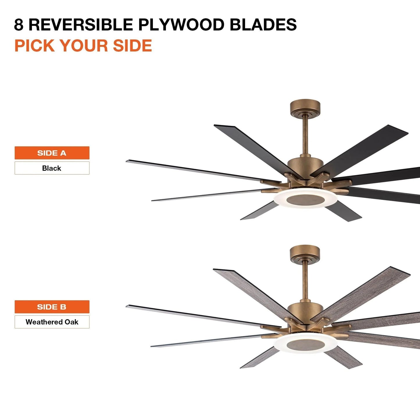 Vaczon 65" Gold Modern Ceiling Fan with Lights & Remote - Dimmable LED, 6 Speeds, Reversible DC Motor, Timer, Noiseless, Indoor/Outdoor Use