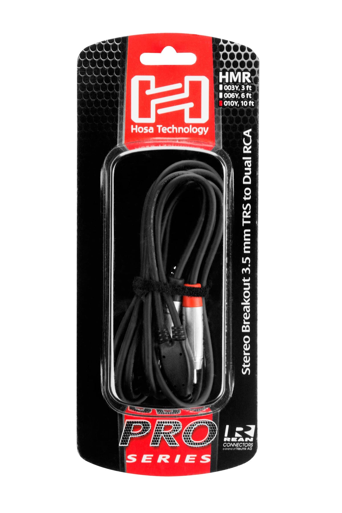 Hosa HMR-010Y REAN 3.5 mm TRS to Dual RCA Pro Stereo Breakout Cable, 10 Feet