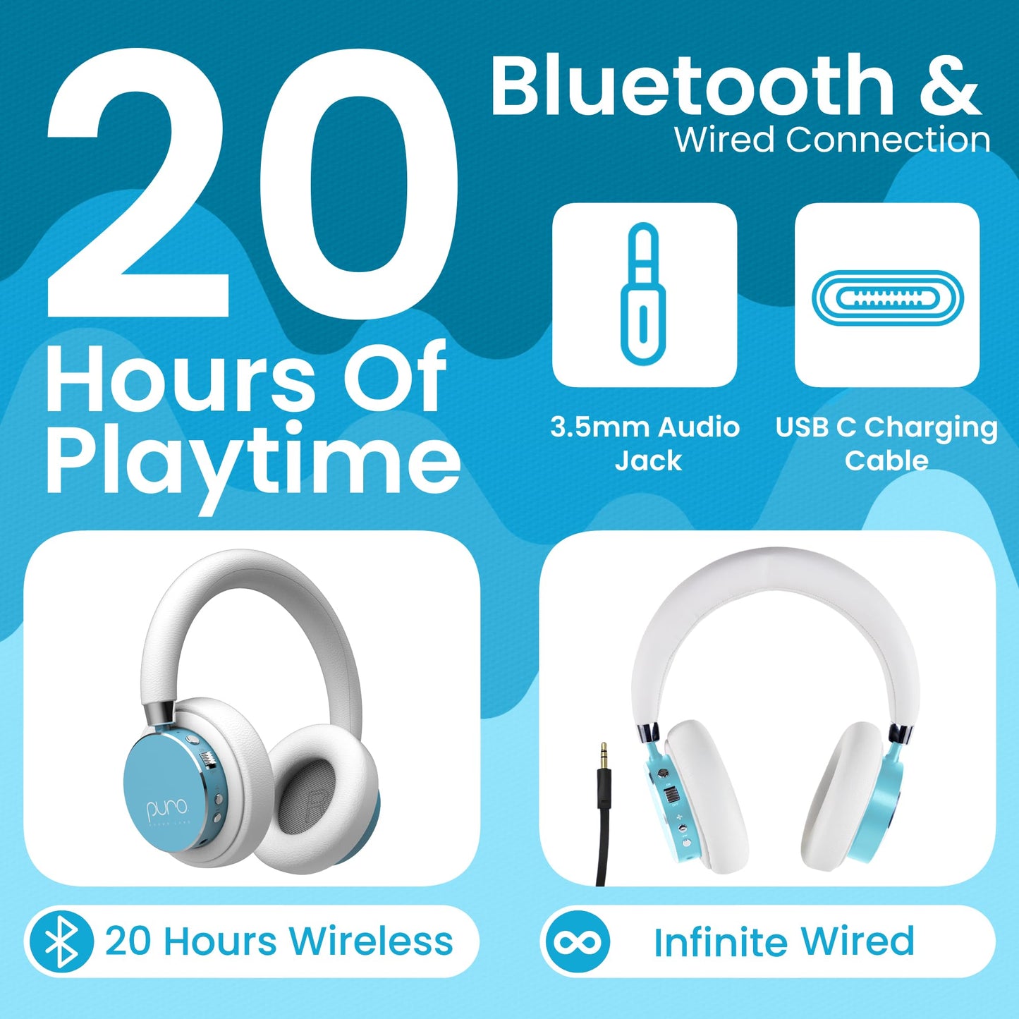 Puro Sound Labs Kids Wireless Headphones - Volume-Limiting 85dB, Built-In Mic, Studio-Grade Sound, 20-Hour Battery Life, Comfortable Fit & Easy…