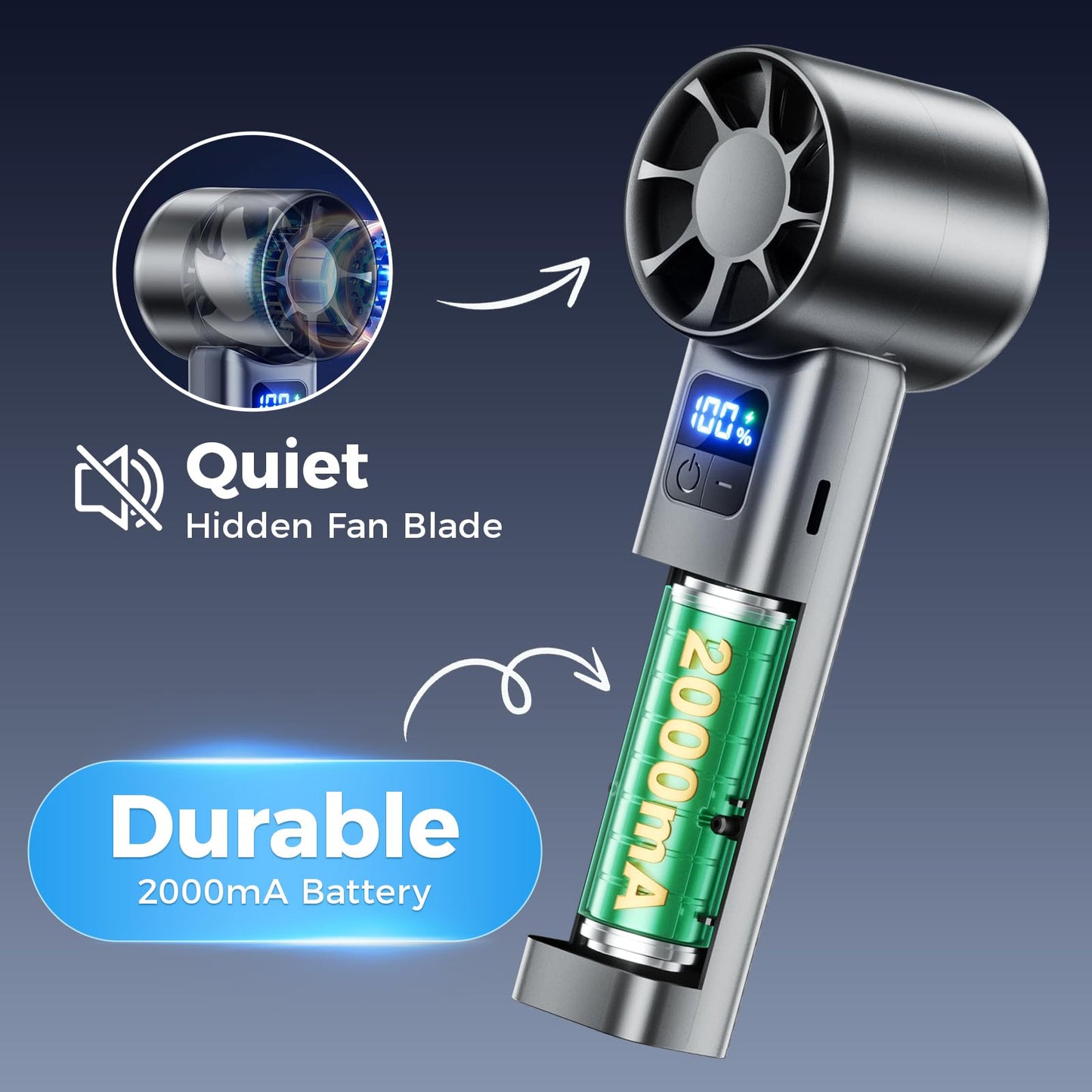 Myzztek Handheld High Speed Mini Fan, Rechargeable Turbo (18000rpm Turbo Motor, 2-10 Working Hours) Compact Powerful Fan