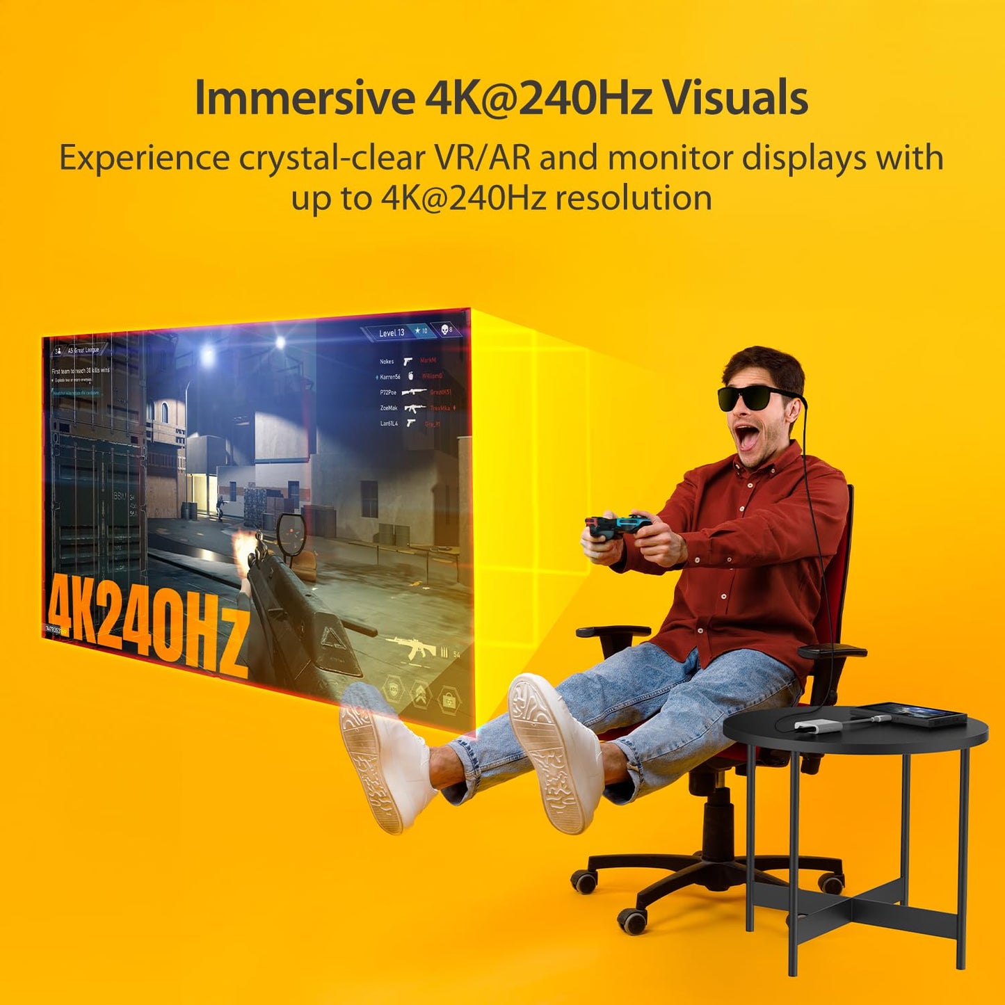j5create AR Glasses USB-C Video and Charging Adapter, Support 4K@240Hz, up to 100W PD Pass Through Charging, for XREAL, Viture, Rokid, Steam Deck, ROG