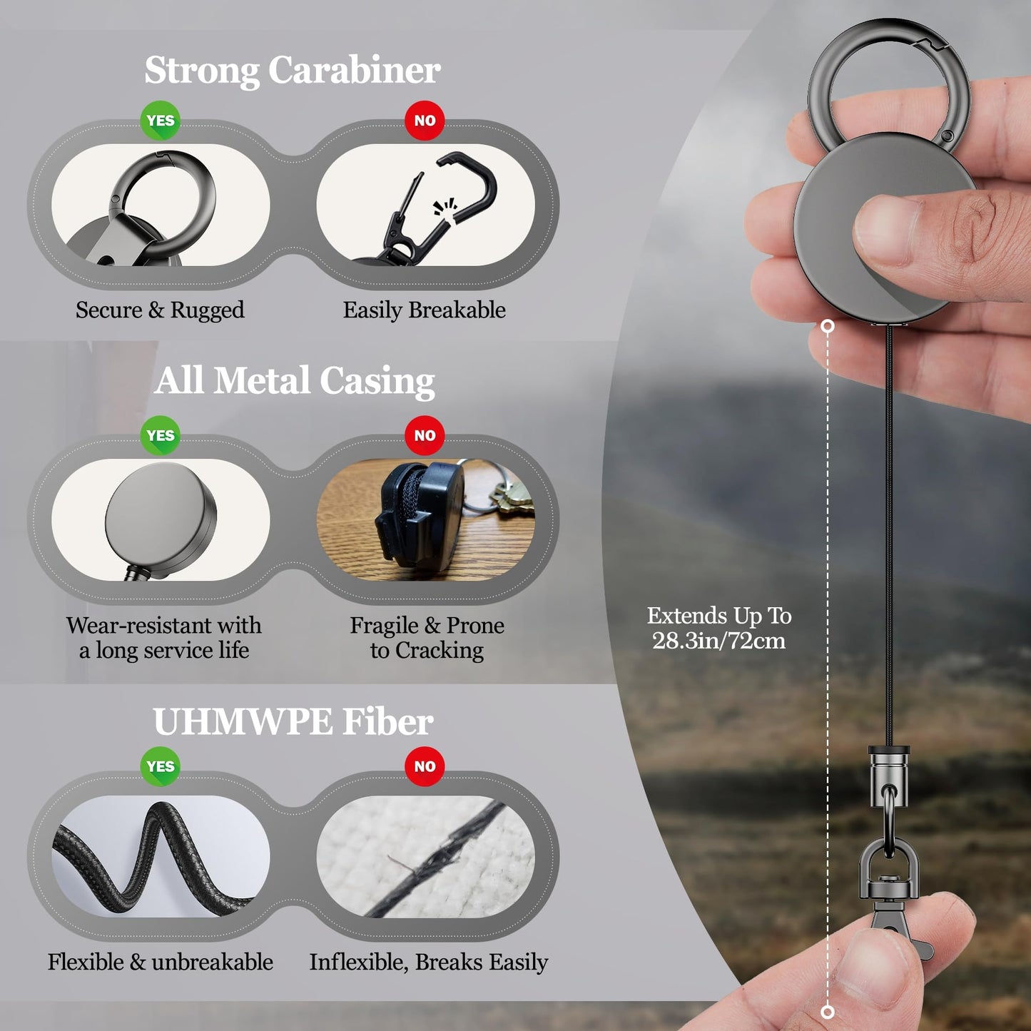 DINALLE Retractable Cell Phone Lanyard, Heavy Duty Metal Anti-Theft Phone Tether with Belt Clip Carabiner, Metal Universal Anchor, 28" Retractable