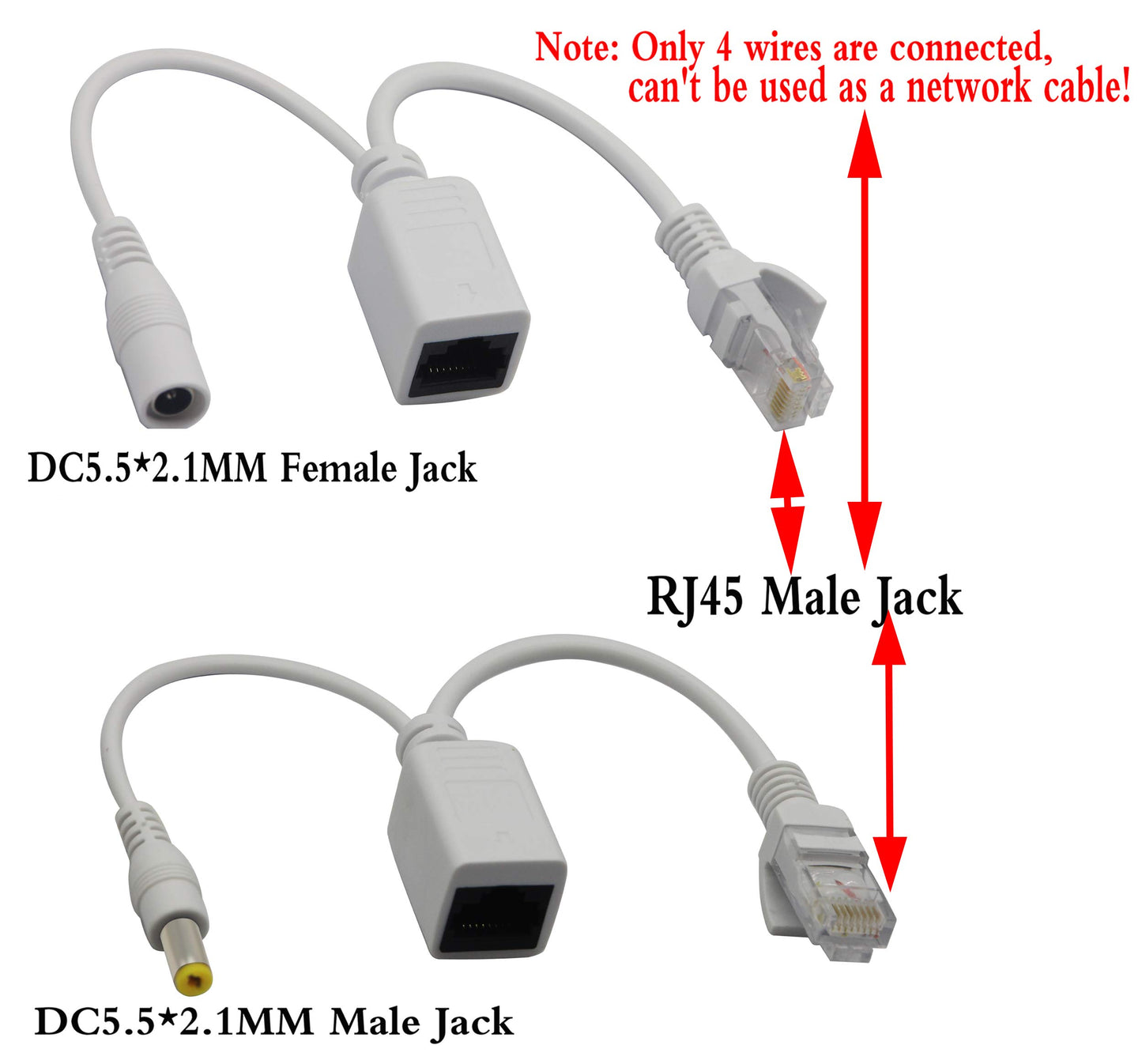 zdyCGTime Passive PoE Injector and PoE Splitter Kit with RJ45 Ethernet and Power via DC 5.5x2.1 mm F/M Adaptor Connector?White 4 Pairs