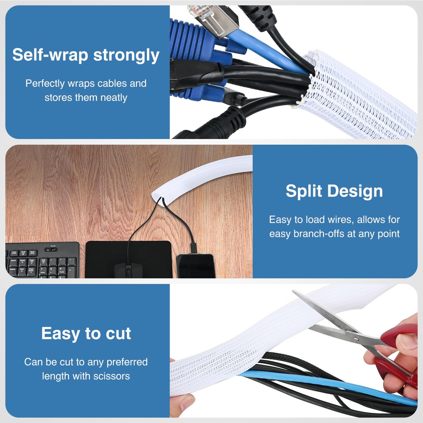 Nilight Cable Sleeve,25ft-1inch Cord Management Sleeves, Braided Sleeving, Split Self Wrapping Wire Loom for Computer Electrical Automotive Harness