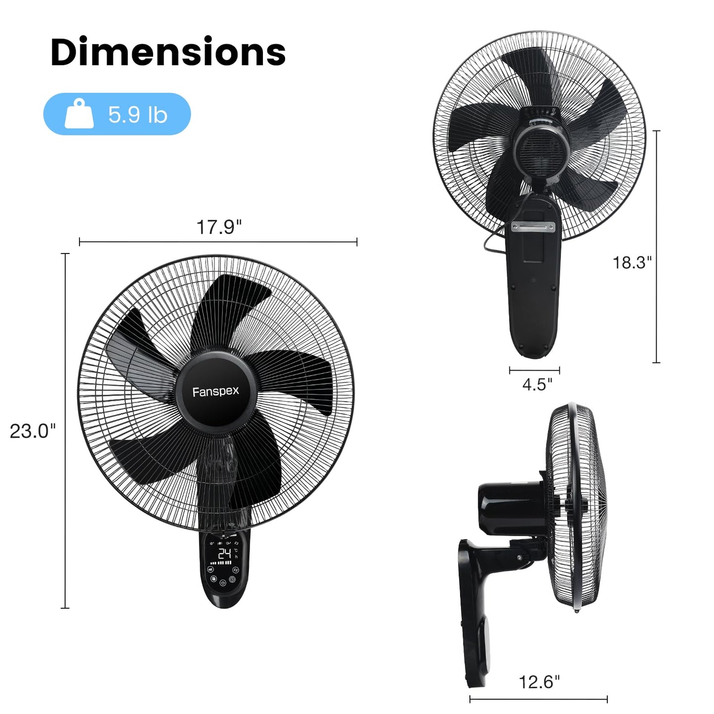 Fanspex 16" Wall Mounted Fan for Home Garage Workshop Greenhouse