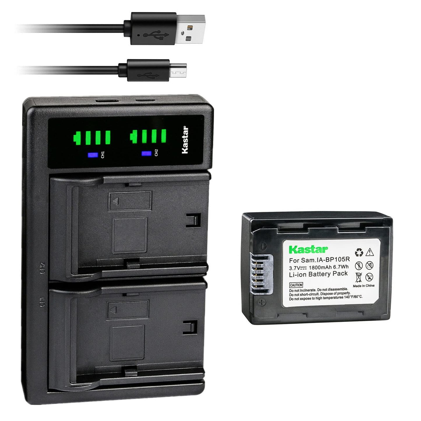 Kastar 1-Pack IA-BP105R Battery and LTD2 USB Charger Replacement for Samsung HMX-F800BN/XAA, HMX-F800SN/XAA, HMX-F90, HMX-F90BN, HMX-F90BN/XAA