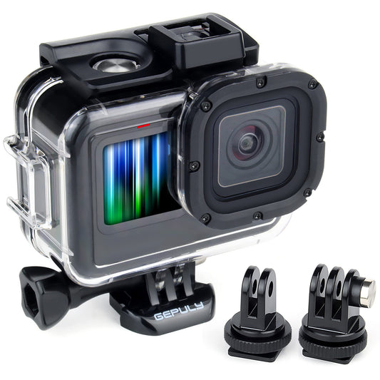 GEPULY Waterproof Case for GoPro Hero 9 10 11 12 13 Black - with 2 Cold Shoe Adapters 60M Underwater Protective Dive Housing Shell Accessories