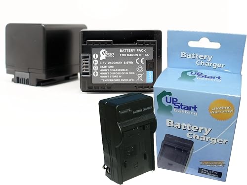 2X Pack BP-727 Decoded Battery + Charger for Canon HF R300, HF R400, HF M500, HF M50, HF M52, HF R40, HF R30, HF R42, HF R32 Camcorder