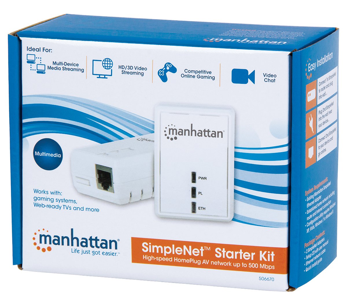 MANHATTAN SimpleNet HomePlug AV500 Adapter Starter Kit (506670)
