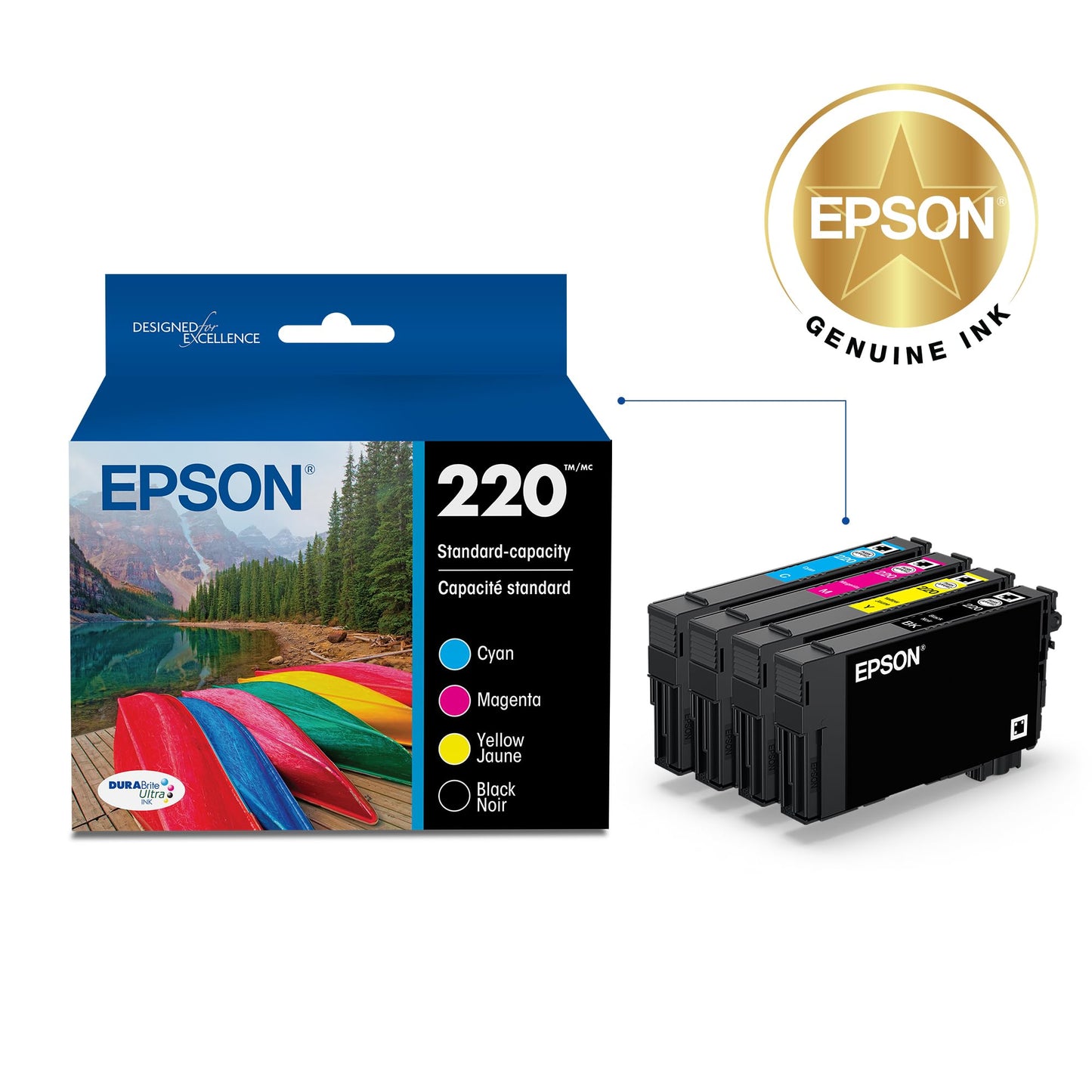 Epson 220 DURABrite Ultra Ink Standard Capacity Black & Color Cartridge Combo Pack (T220120-BCS) Works with Workforce WF-2630,2650, 2660, 2750, 2760