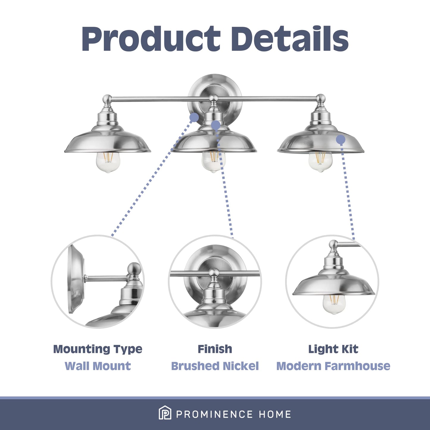 Prominence Home Lyndan 3 Light Brushed Nickel Industrial Bathroom Vanity - 51555-01