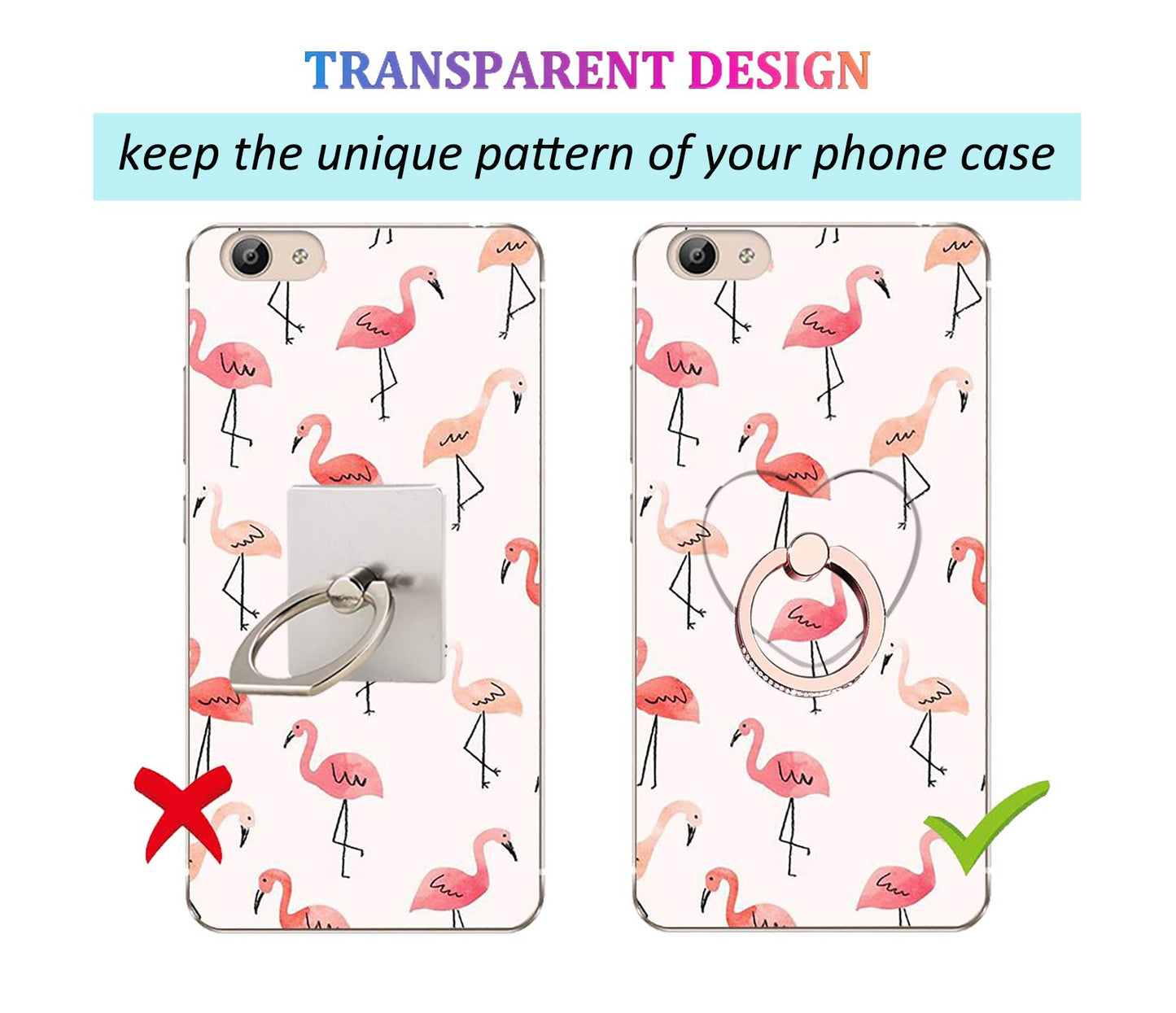 Transparent Heart Cell Phone Ring Holder Kickstand,Bling Bling Sparkle Diamond Clear Heart Cell Phone Finger Ring Grip Stand(Silver/Rose Gold)
