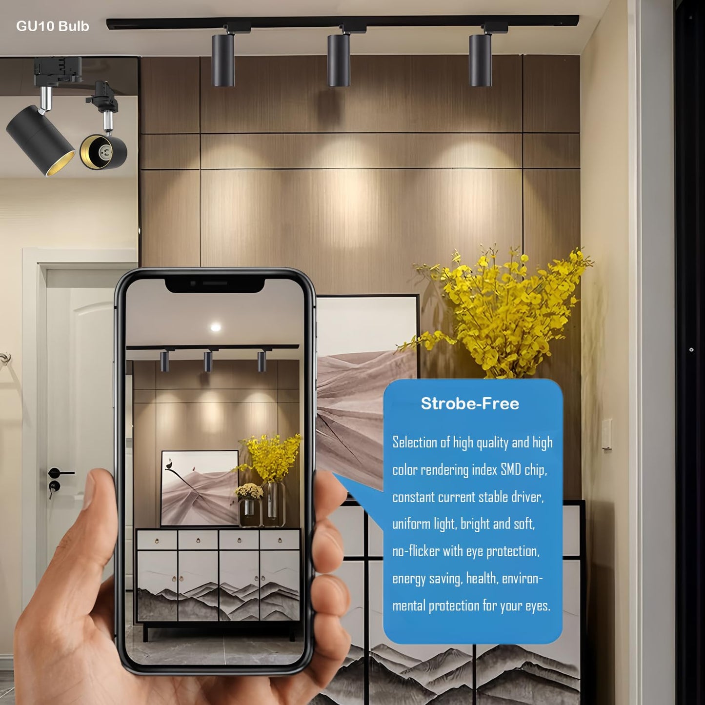 MYOUKE Dimmable GU10 LED Bulbs, 70W Halogen Bulb Equivalent, 3 Color Selectable 3000K 4200K 6000K, 7 Watt, 650 Lumens, 120V LED GU10 Spotlight, 40°