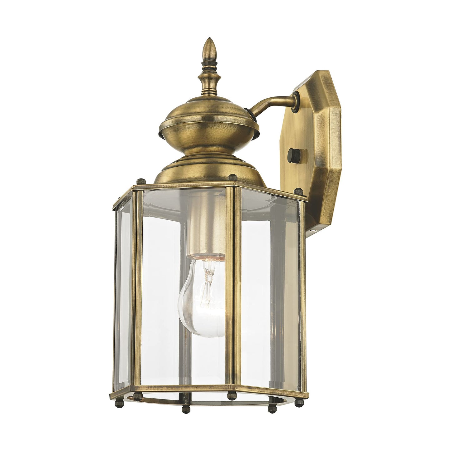 Livex Lighting 2007-01 Outdoor Wall Lantern with Clear Beveled Glass Shades, Antique Brass