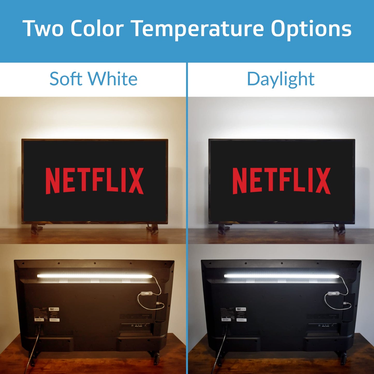 TrueColor USB-Powered LED Light Bar with Frosted Cover for Under Cabinet, Under Monitor, TV Backlight - Easy-Install - Adhesive & Mounting Brackets