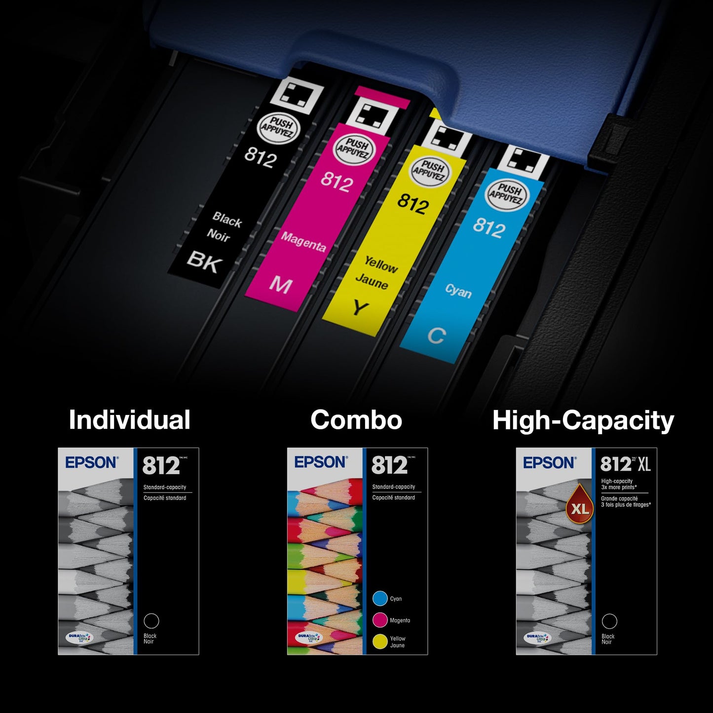 EPSON 812 DURABrite Ultra Ink Standard Capacity Black & Color Cartridge Combo Pack (T812120-BCS) Works with WorkForce Pro WF-7310 ,7820, 7840