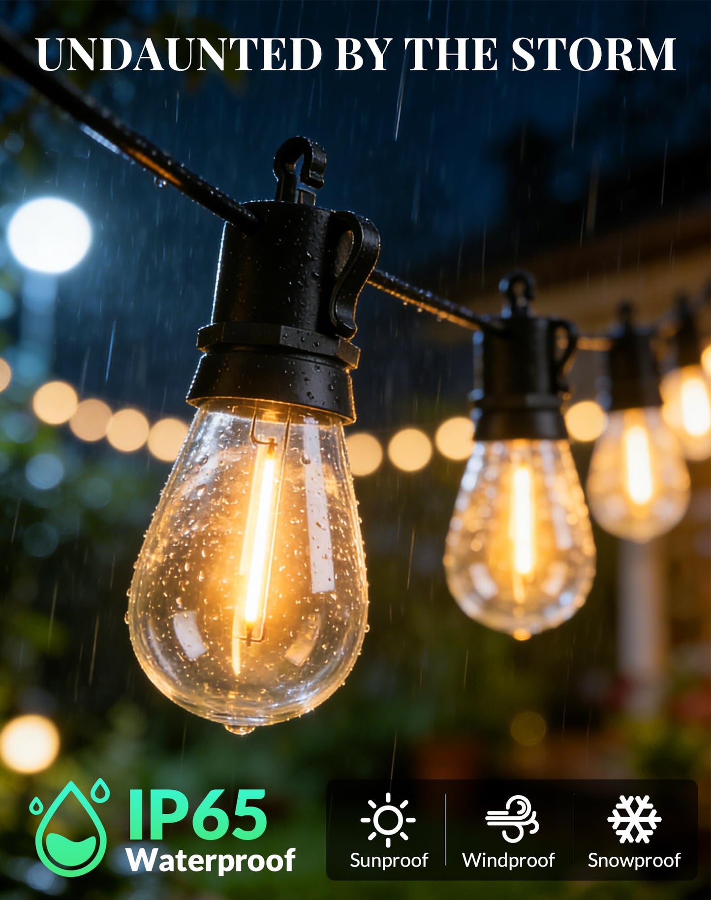 Outdoor String Lights LED Patio-Light - 100Ft Outside Waterproof Dimmable Porch Lights with Remote Shatterproof S14 Bulbs Outside Hanging Light