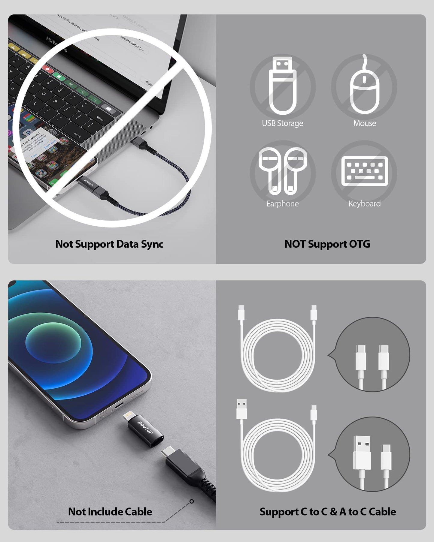 BOUTOP [MFi Certified] 27W USB C to Lightning Adapter Support PD Fast Charging,Not for Audio Headphones Compatible with iPhone 14/13/12/11 iPad iPod…
