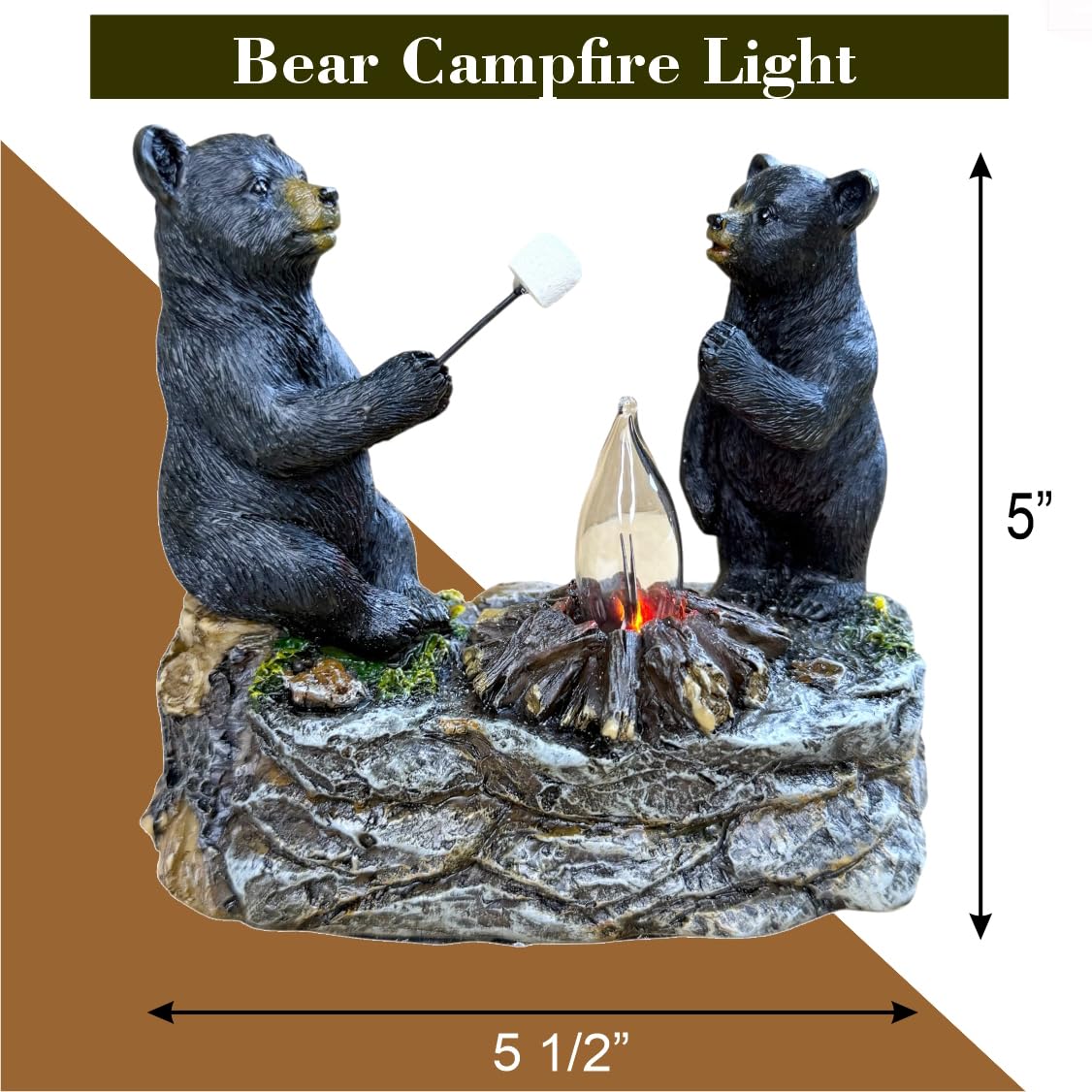 Top Brass Rustic Black Bear Campfire Night Light - Plug-in Flickering Flame Cabin Decor - Hand-Painted Resin Wildlife Accent for Lodge, Bathroom